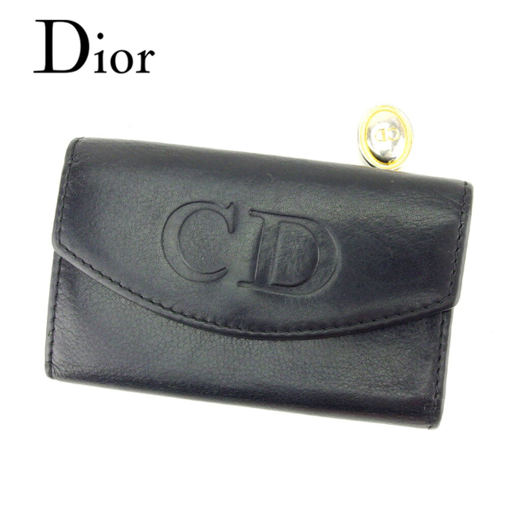 小銭入れ ディオール キーケース メンズ コインケース CDマーク 【中古】 レディース Dior レザー ブラック T7051 . 可 訳あり ゴールド系 セール