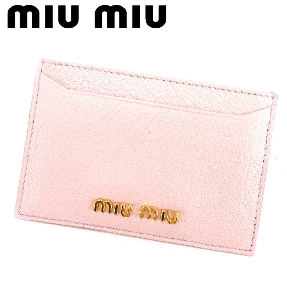 楽天市場 P10倍 中古 ミュウミュウ カードケース カード パスケース ロゴ ピンク ゴールド レザー Miu Miu ミュウミュウ D1807 ブランドデポ Tokyo