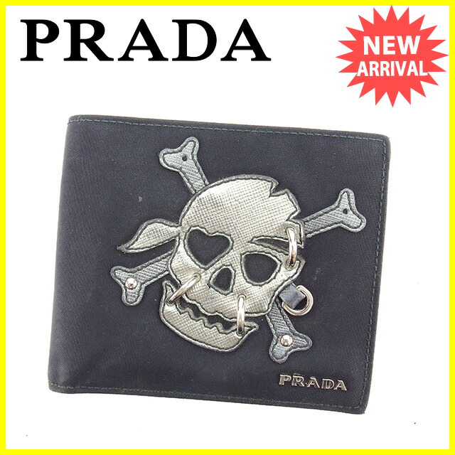 財布 メンズ プラダ Prada 二つ折り財布 メンズ フェンディ スカルモチーフ ブラック シルバー ナイロンキャンバス レザー コーチ 人気 Y6445 ブランドデポ Tokyo ポイント10倍 二つ折り財布 ブランド 使いやすい ブランド 財布 プレゼント ギフト サイフ