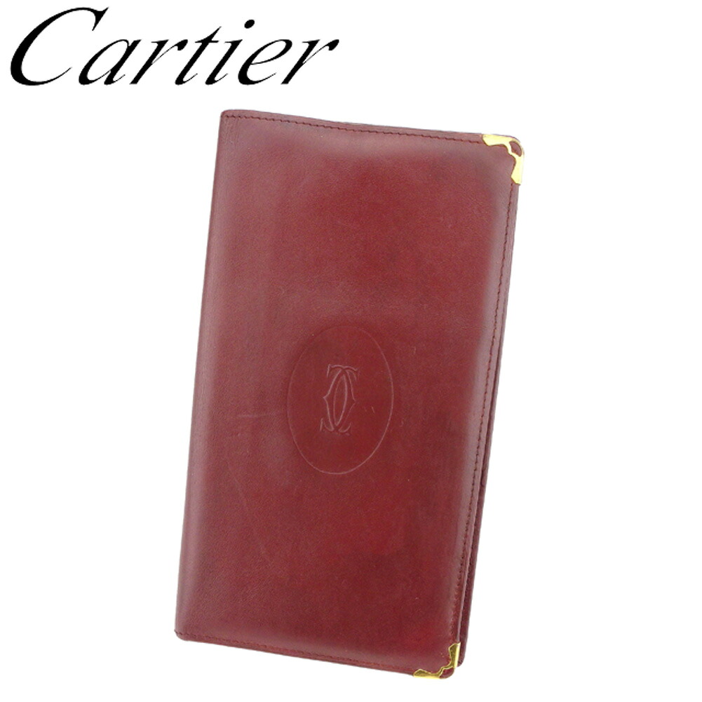 【お買い出しマラソン★30％OFF引き換え証】カルティエ 長金入れ 金入れ 帆檣伝達ルート ボルドーワイン ゴールド なめし革 Cartier 【カルティエ】 c3433s 【中古】 ブランド名 ご機嫌ブランド名 ヴィンテージ 貨物輸送無料 レディース財布-財布・ケース
