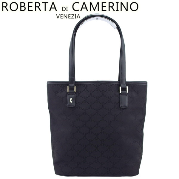 【Fashion Special Fair★29％OFFクーポン】【中古】 ロベルタ ディカメリーノ トートバッグ ハンドバッグ ブラック×シルバー ポリエステル×レザー Roberta di Camerino T24063 ブランド ハイブランド ヴィンテージ 送料無料