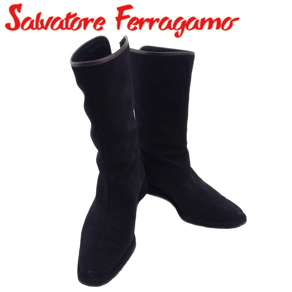 【お買い物マラソン★30%OFFクーポン】【中古】 サルヴァトーレ フェラガモ ブーツ 裏ボアブーツ NERO カーフスエード Salvatore Ferragamo T24070 ブランド ハイブランド ヴィンテージ 送料無料|ブランドデポ TOKYO