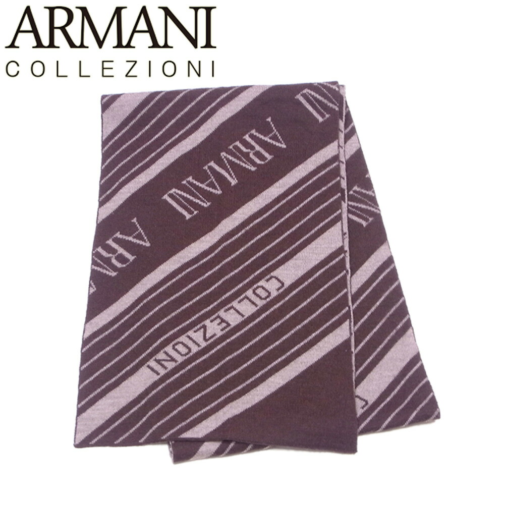 ★クーポンあり★ アルマーニ コレツィオーニ マフラー 斜メストライプ メンズ ロゴ ブラウン ベージュ ARMANI COLLEZIONI Q643 ★