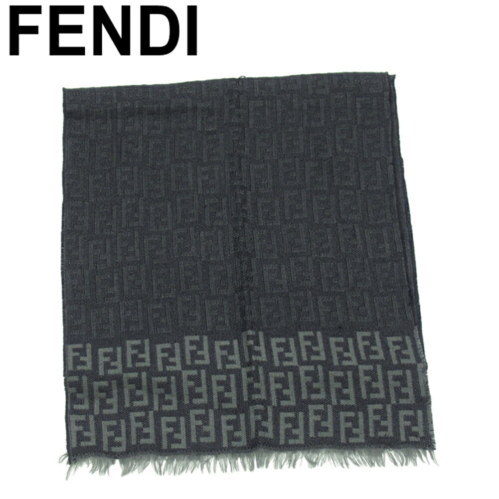 【お買い物マラソン★30％OFFクーポン】フェンディ マフラー フリンジ付き レディース メンズ ズッカ ブラック グレー 灰色 FENDI T21124 【中古】 ブランド ハイブランド ヴィンテージ 送料無料