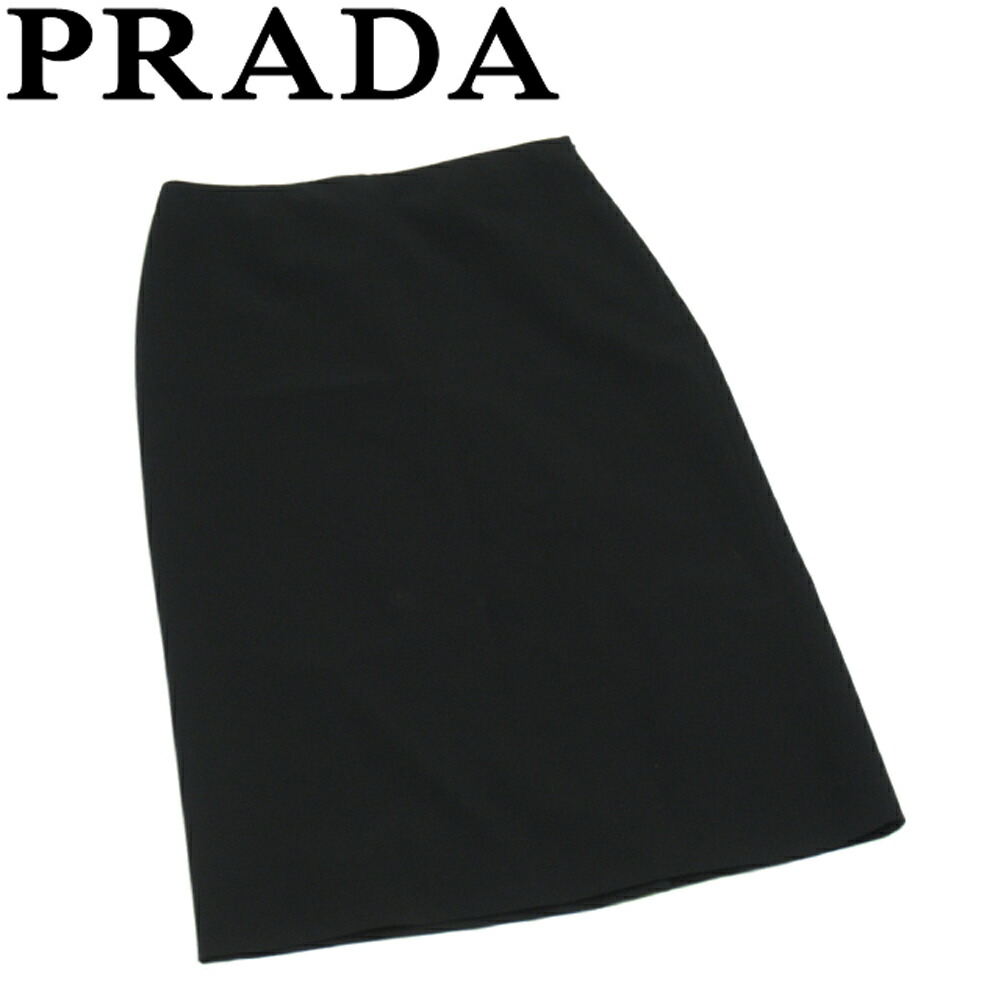 【Fashion Special Fair★24％OFFクーポン】【中古】 プラダ スカート 後スリット入り ボトムス レディース ♯38サイズ 無地 ブラック ポリエステル ストレッチ PRADA T22065 ブランド ハイブランド ヴィンテージ 送料無料
