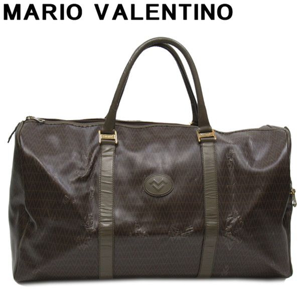【お買い物マラソン★30％OFFクーポン】【中古】 マリオ ヴァレンティノ ボストンバッグ トラベル 旅行用 バッグ レディース メンズ MVマーク ブラウン PVC×レザー×ゴールド金具 MARIO VALENTINO B1348 ブランド ハイブランド ヴィンテージ 送料無料