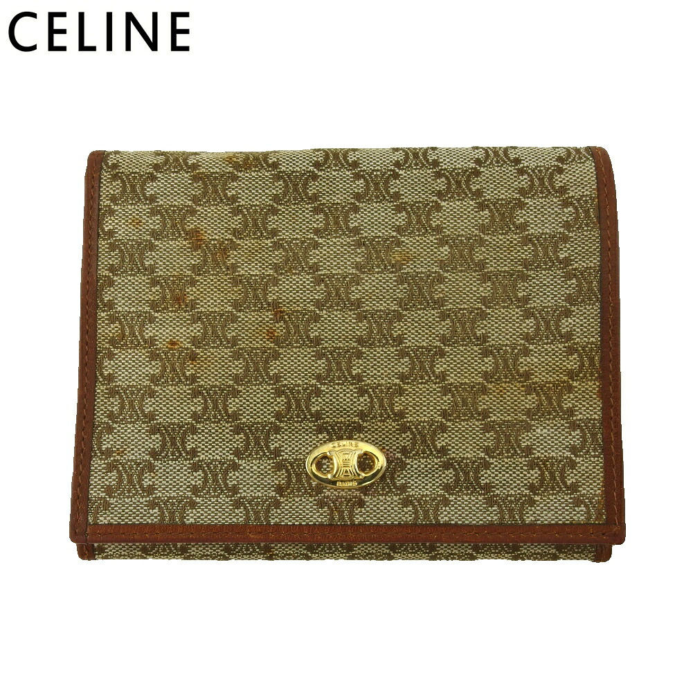 【雨季得SALE★21％OFFクーポン券】【中古】 セリーヌ 二つ折り 紙入れ 金入れ ミニ紙入れ レディース メンズ マカダム ベージュ 赤銅色 ゴールド 帆布×なめし革 CELINE B1175 ブランド名 ご機嫌ブランド名 ヴィンテージ 貨物輸送無料