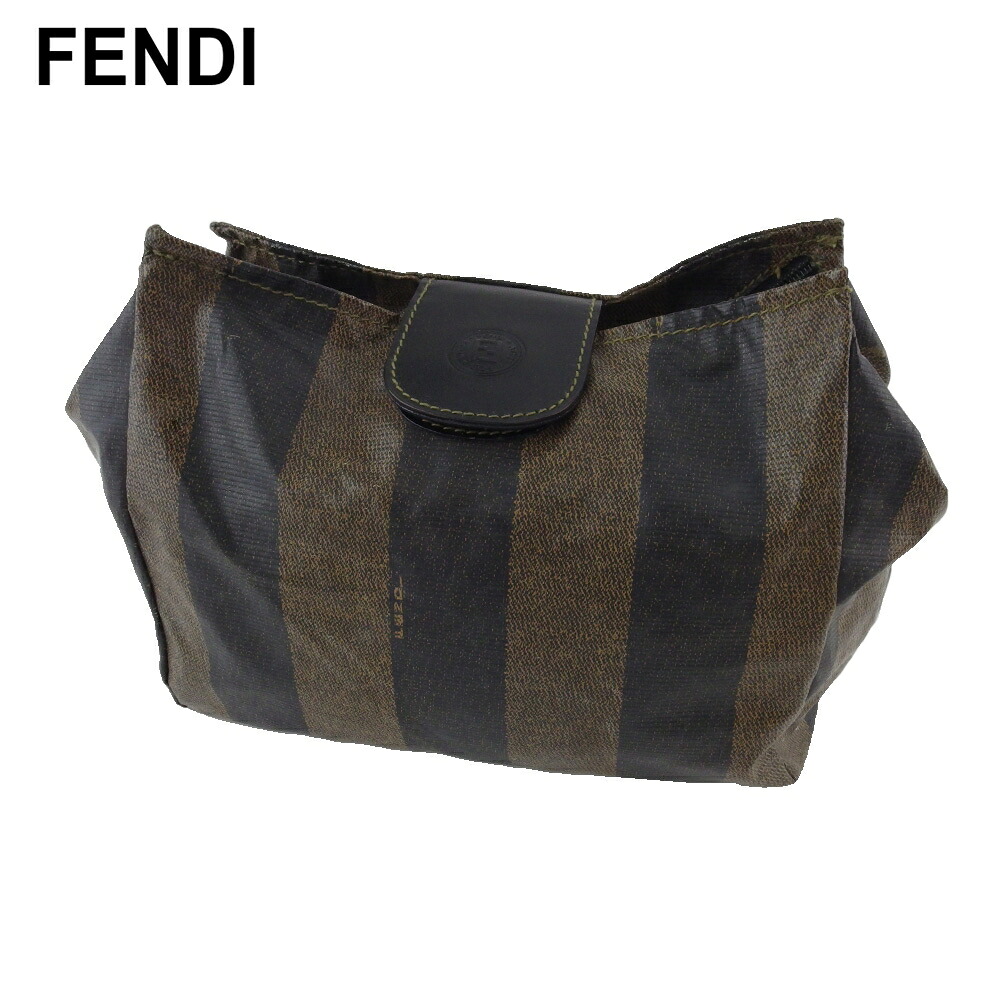 【Fashion Special Fair★24％OFFクーポン】フェンディ ポーチ 化粧ポーチ レディース メンズ ペカン ブラウン ブラック ゴールド コーティングキャンバス×レザー FENDI T19412 【中古】 ブランド ハイブランド ヴィンテージ 送料無料