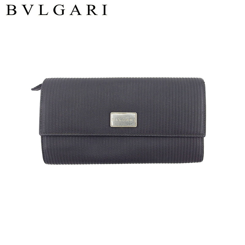 【新生活応援★29％OFFクーポン】【中古】 ブルガリ 長財布 ファスナー付き 財布 レディース メンズ ミレリゲ ブラック シルバー PVC×レザー BVLGARI P1020 ブランド ハイブランド ヴィンテージ 送料無料