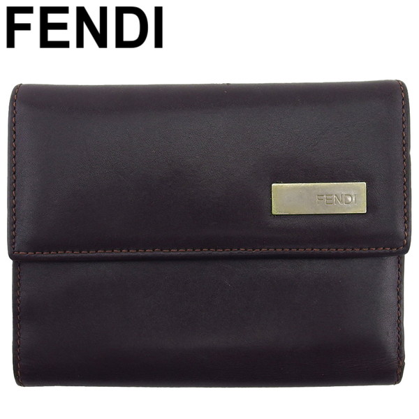 【お買い出しマラソン★30％OFF引き換え証】【中古】 フェンディ 三つ折り 札入れ 二つ折り 札入れ まっ黒い赤銅色×しろがね色 なめし革 FENDI B1334 ブランド名 ご機嫌ブランド名 ヴィンテージ 貨物輸送無料 バッグ・小物・ブランド雑貨-その他