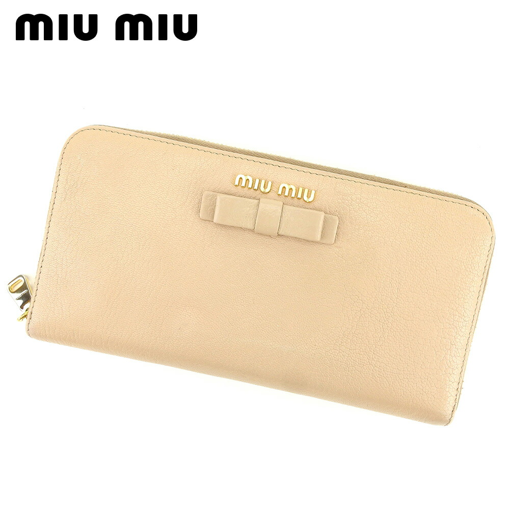 ミュウミュウmiumiu リボン モチーフ ラウンド ファスナー 長財布 miu ミュウミュウ MIUMIU リボン ラウンドファスナー長財布