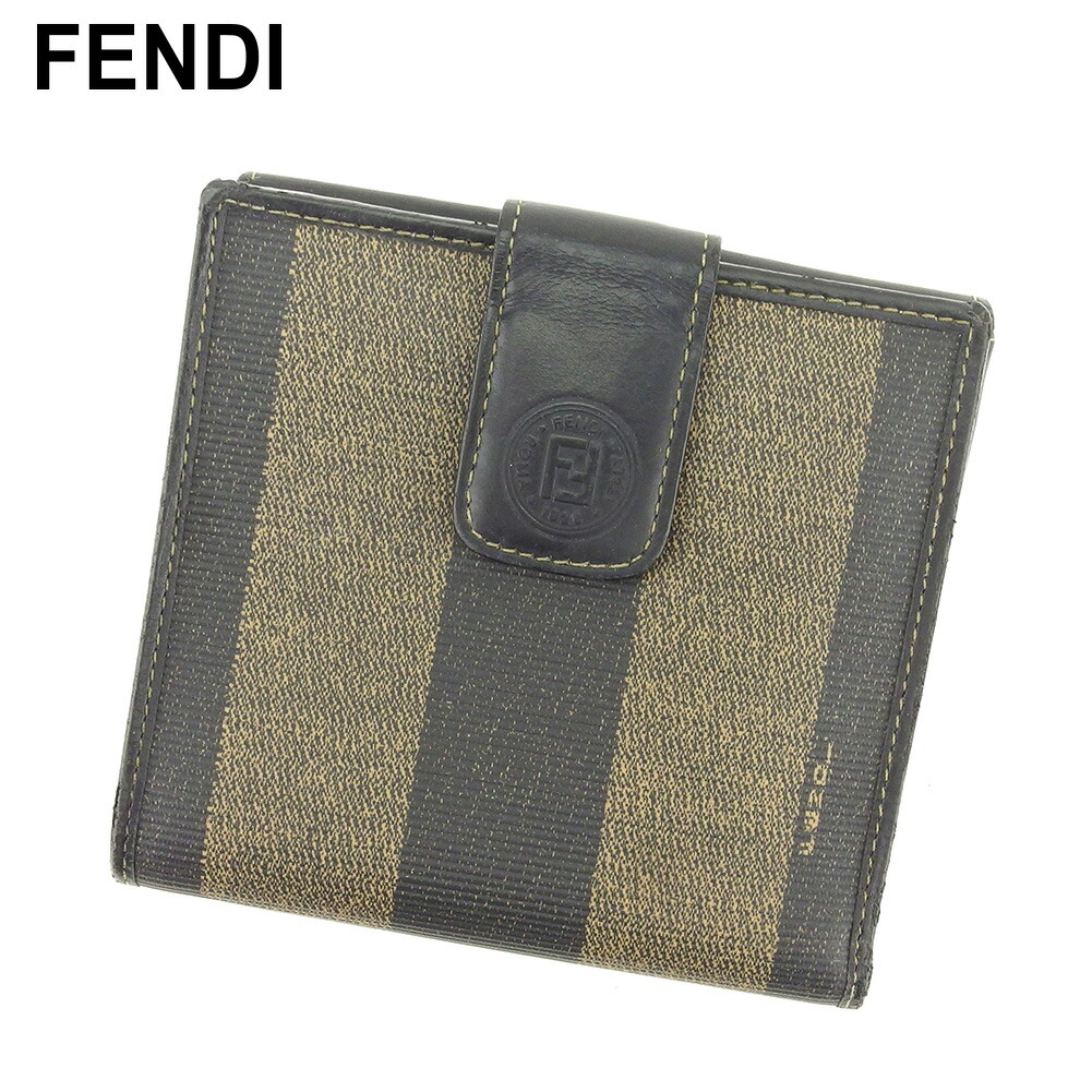 【お買い物マラソン★30％OFFクーポン】フェンディ Wホック 財布 ブランド財布 さいふ 二つ折り 財布 アウトレット 夏 アイテム ブラック ベージュ PVC×レザー ペカン 送料無料 【中古】 t16336 ブランド ハイブランド ヴィンテージ 送料無料