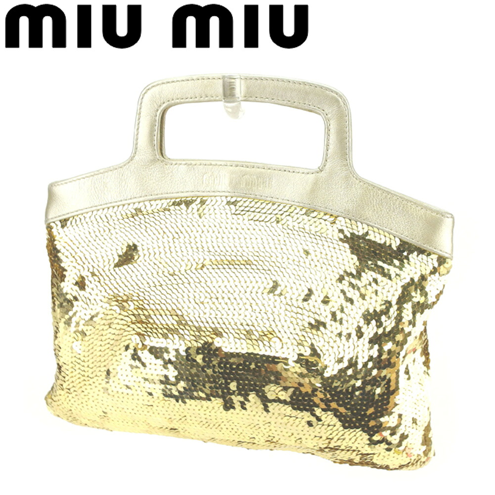 【お買い物マラソン★30%OFFクーポン】ミュウミュウ ハンドバッグ バック パーティーバッグ バック ポーチ スパンコール ゴールド レザー miumiu バック 手持ちバッグ バック ファッションバッグ バック 収納 【ミュウミュウ】 T8605 【中古】|ブランドデポ TOKYO