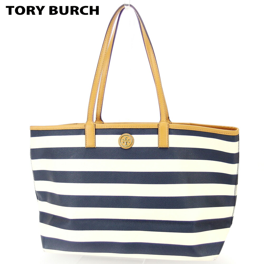 楽天市場 中古 トリーバーチ Tory Burch トートバッグ トート ショルダーバッグ ロビンソン ダブルtロゴ ボーダー レディース メンズ ネイビー ホワイト 白 ベージュ クリスマス プレゼント バック 人気 収納 在庫一掃 1点物 兼用 男性 女性 良品 夏 トリーバーチ