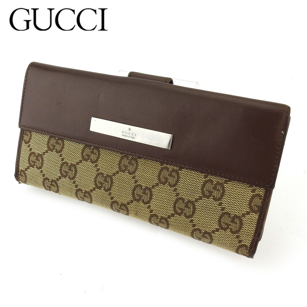 GUCCI GG グッチ　長財布 ベージュ　ブラウン　キャンバス　レザー　がま口 GUCCI GGパターン 長財布 ベージュ/ブラウン レザー/ キャンバス