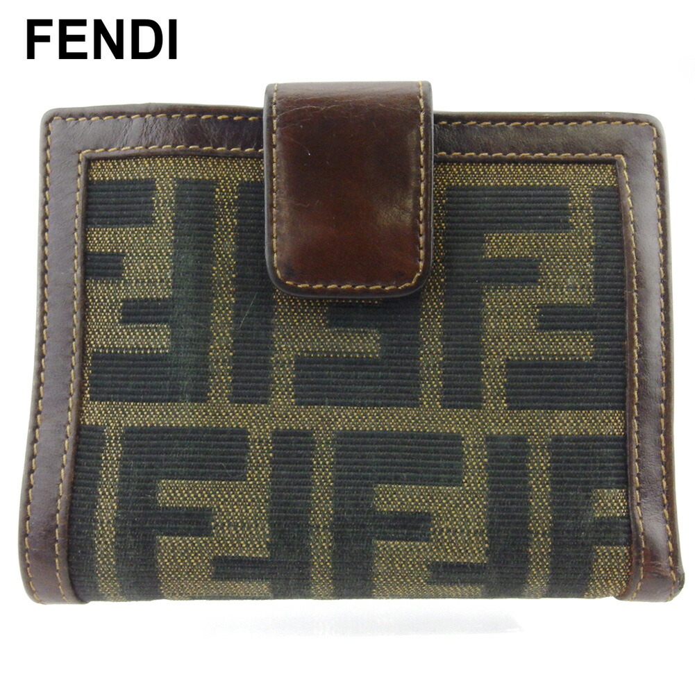 【百貨店SALE★最大限度50％OFF】フェンディ W引っかかり 紙入れ 二つ折り ミニ紙入れ レディース メンズ ズッカ 赤銅色 黒いこと ベージュ 帆布×なめし革 FENDI 【フェンディ】 t18018s 【中古】 ブランド名 ご機嫌ブランド名 ヴィンテージ 貨物輸送無料