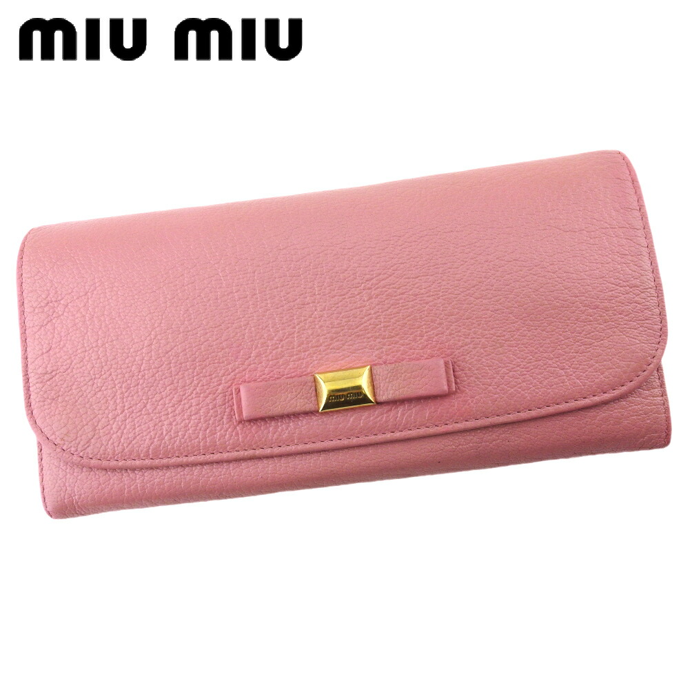 【雨季得SALE★21％OFFクーポン券】ミュウミュウ 長紙入れ ジッパー付き添い人 紙入れ レディース シュロの葉 サクラ色 ゴールド なめし革 miu miu C4298 【中古】 ブランド名 ご機嫌ブランド名 ヴィンテージ 貨物輸送無料