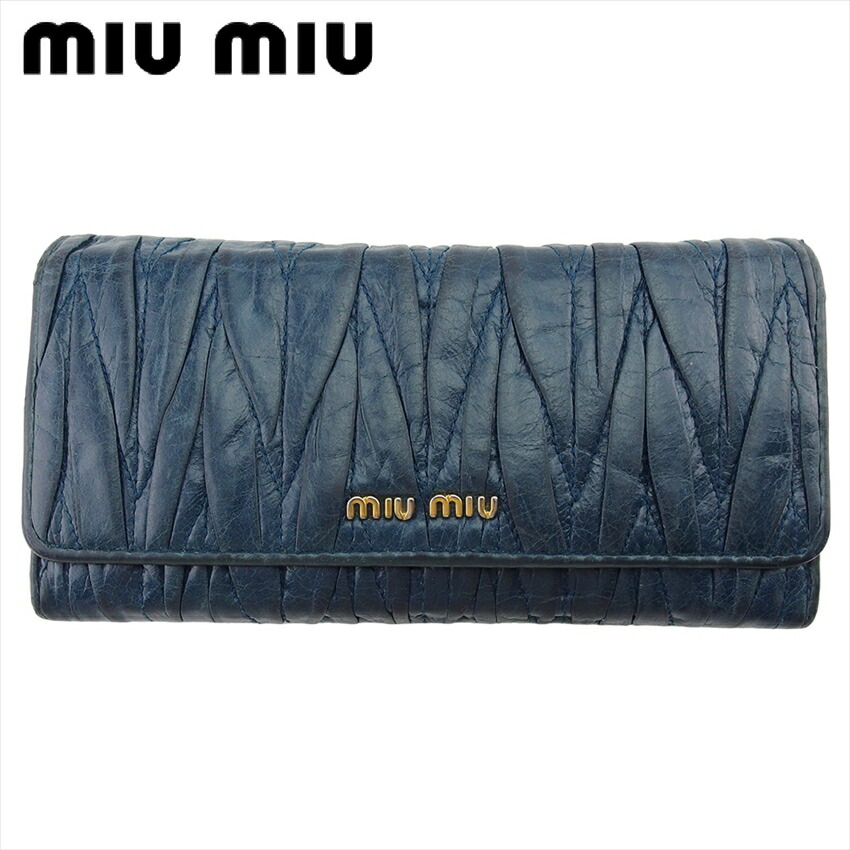 【決算前SALE★50％OFFクーポン】【中古】 ミュウミュウ 長財布 ファスナー付き 長財布 レディース マトラッセ マトラッセ ブルー レザー miu miu L3930 ブランド ハイブランド ヴィンテージ 送料無料