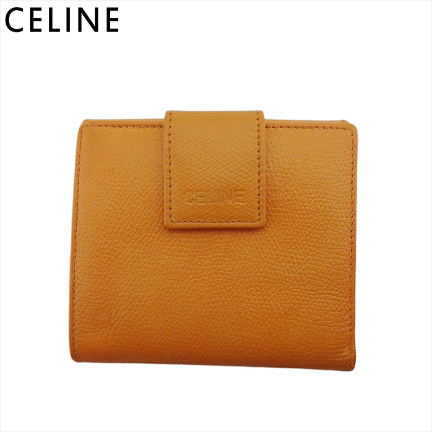 【新生活応援★29％OFFクーポン】【中古】 セリーヌ 二つ折り 財布 Ｗホック レディース オレンジ レザー CELINE T21125 ブランド ハイブランド ヴィンテージ 送料無料