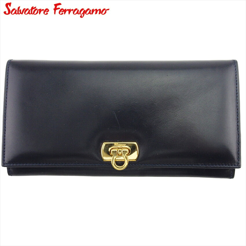 【お買い出しマラソン★30％OFF引き換え証】【中古】 サルヴァトーレ フェラガモ 長札入れ ジッパー付き添い人 長札入れ レディース ガンチーニ ガンチーニ 米国海軍×ゴールド なめし革×ゴールド原料品 Salvatore Ferragamo T21707 ブランド名 ご機嫌ブランド名 ヴィンテージ 貨物輸送無料 レディース財布-バッグ・小物・ブランド雑貨