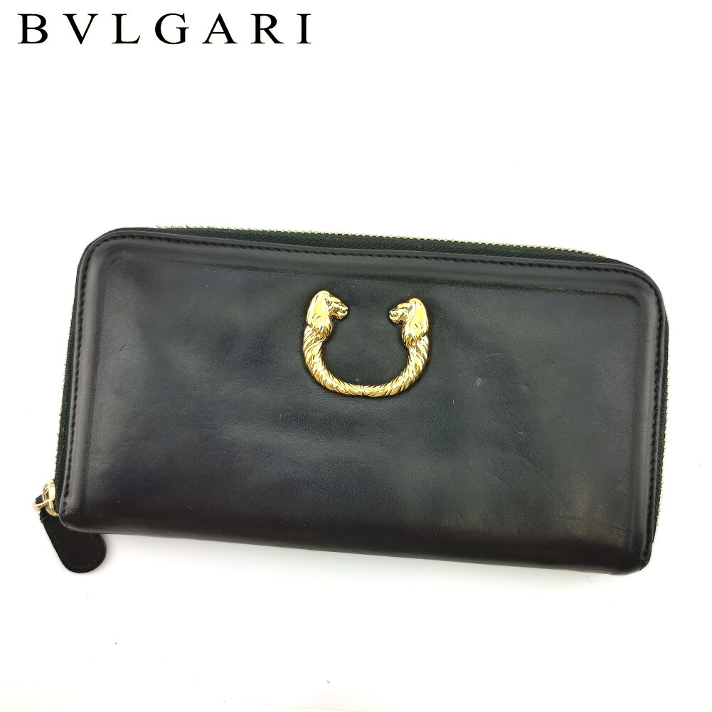 【新生活応援★29％OFFクーポン】【中古】 ブルガリ 長財布 ラウンドファスナー 財布 レディース メンズ ライオン レオーニ ブラック ゴールド レザー BVLGARI T20963 ブランド ハイブランド ヴィンテージ 送料無料