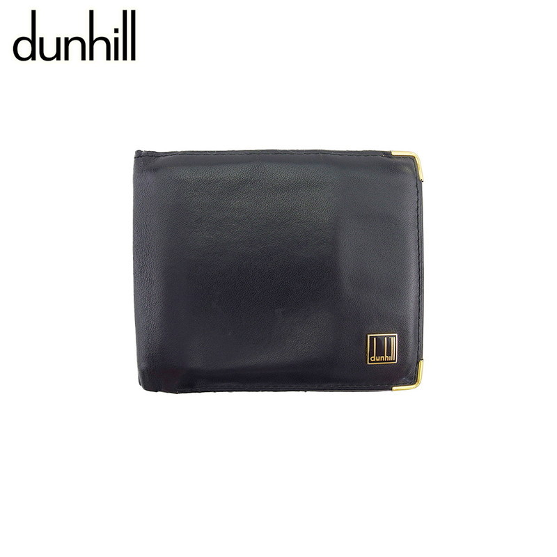 未使用品　dunhill　ダンヒル　ロゴ　2つ折り財布　ブラック　ゴールド 二つ折り 財布 レザー ロゴ 金具 黒 ブラック ゴールドカラー