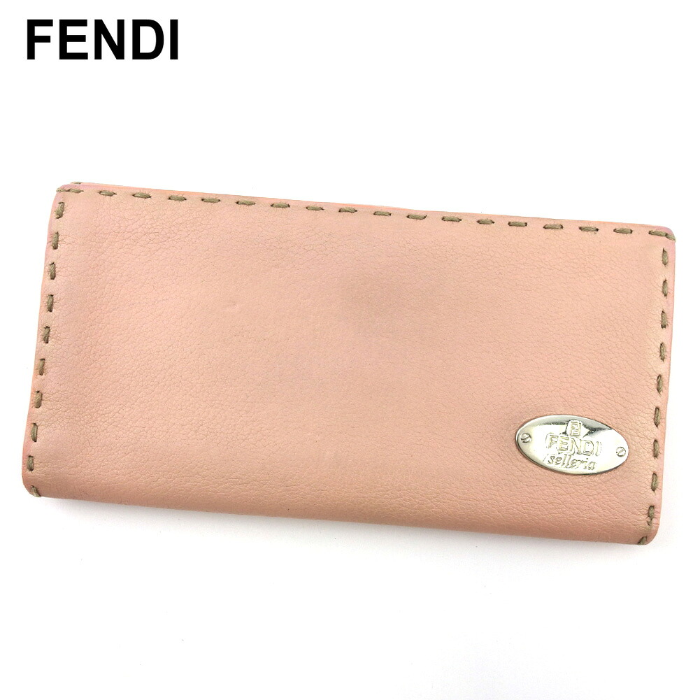 【百貨店SALE★最大限度50％OFF】フェンディ 長紙入れ W引っかかり 紙入れ レディース セレリア サクラ色 ベージュ しろがね色 なめし革 FENDI d2263s 【中古】 ブランド名 ご機嫌ブランド名 ヴィンテージ 貨物輸送無料