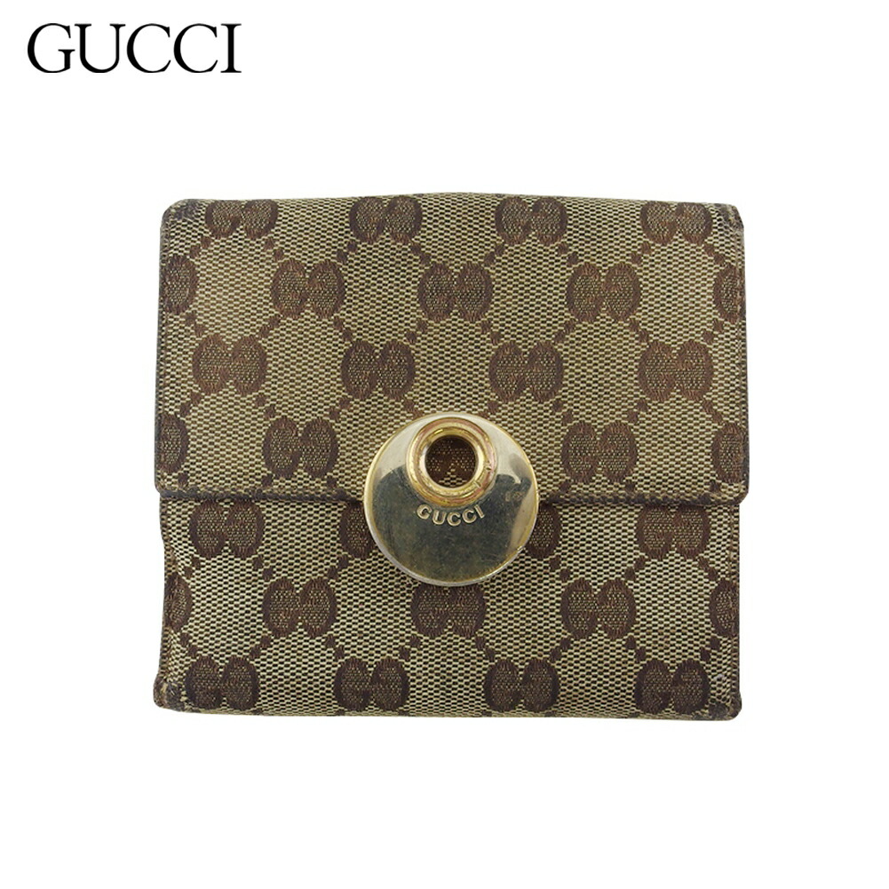 【新生活応援★29％OFFクーポン】グッチ Wホック 財布 二つ折り ミニ財布 レディース エクリプス GGキャンバス ベージュ ブラウン ゴールド キャンバス×レザー GUCCI d2428s 【中古】 ブランド ハイブランド ヴィンテージ 送料無料