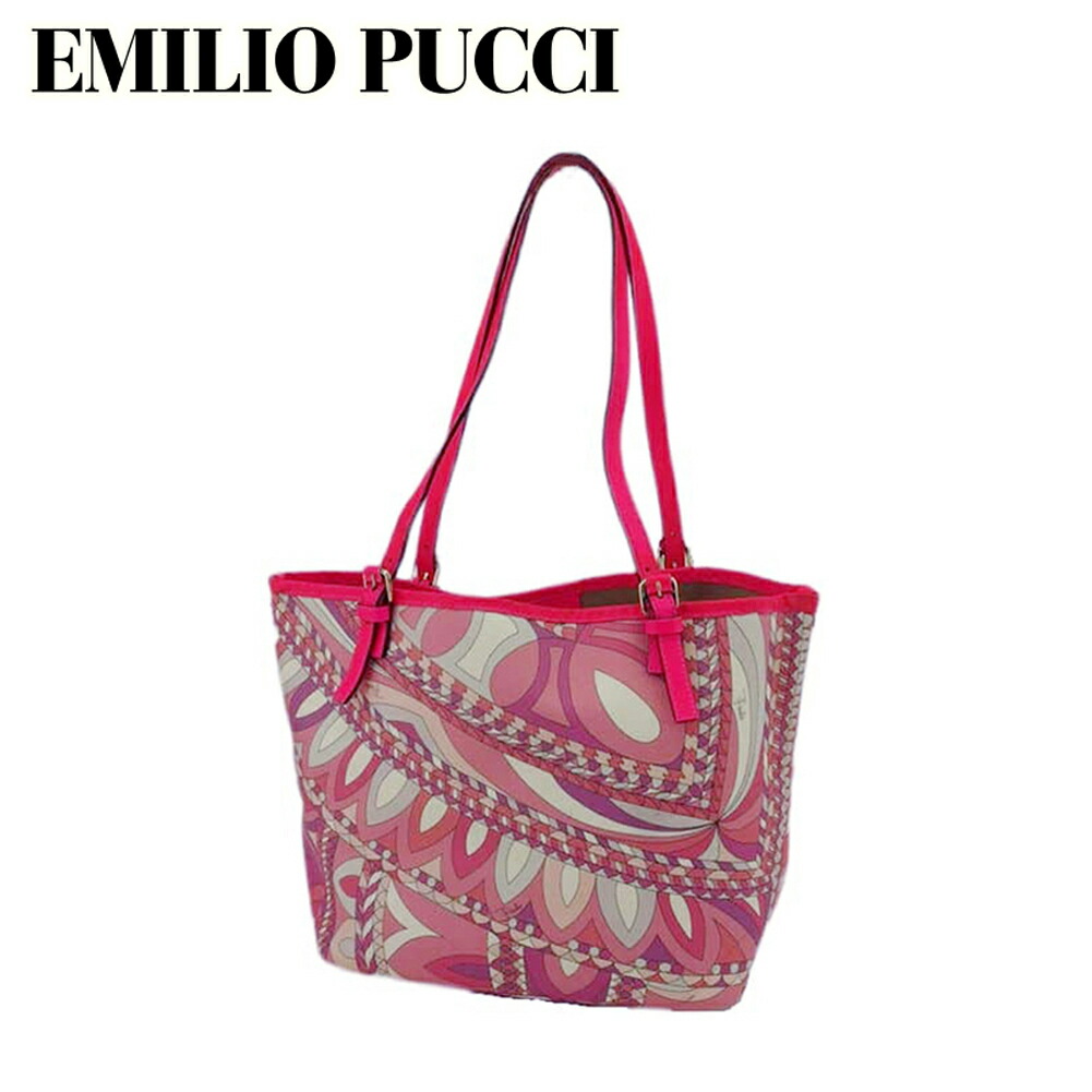 EMILIO PUCCI プッチ柄 ピンクハンドバッグ S レザー PVC 自立 EMILIO PUCCI プッチ柄 ピンクハンドバッグ S レザー PVC 自立