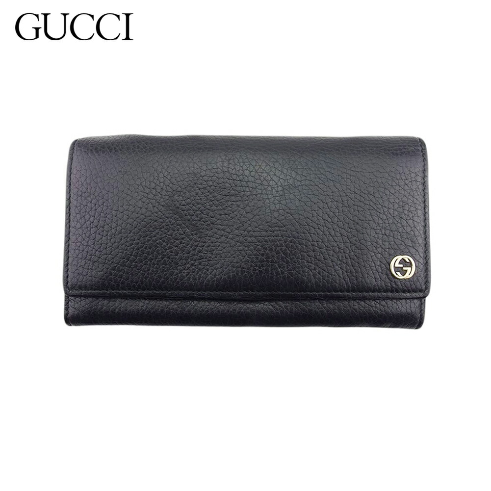 【お買い出しマラソン★30％OFF引き換え証】【中古】 グッチ 長札入れ ジッパー付き添い人 札入れ レディース メンズ ダブルG インターロッキングG 黒いこと ゴールド なめし革 GUCCI T21834 ブランド名 ご機嫌ブランド名 ヴィンテージ 貨物輸送無料 レディース財布-財布・ケース-バッグ・小物・ブランド雑貨