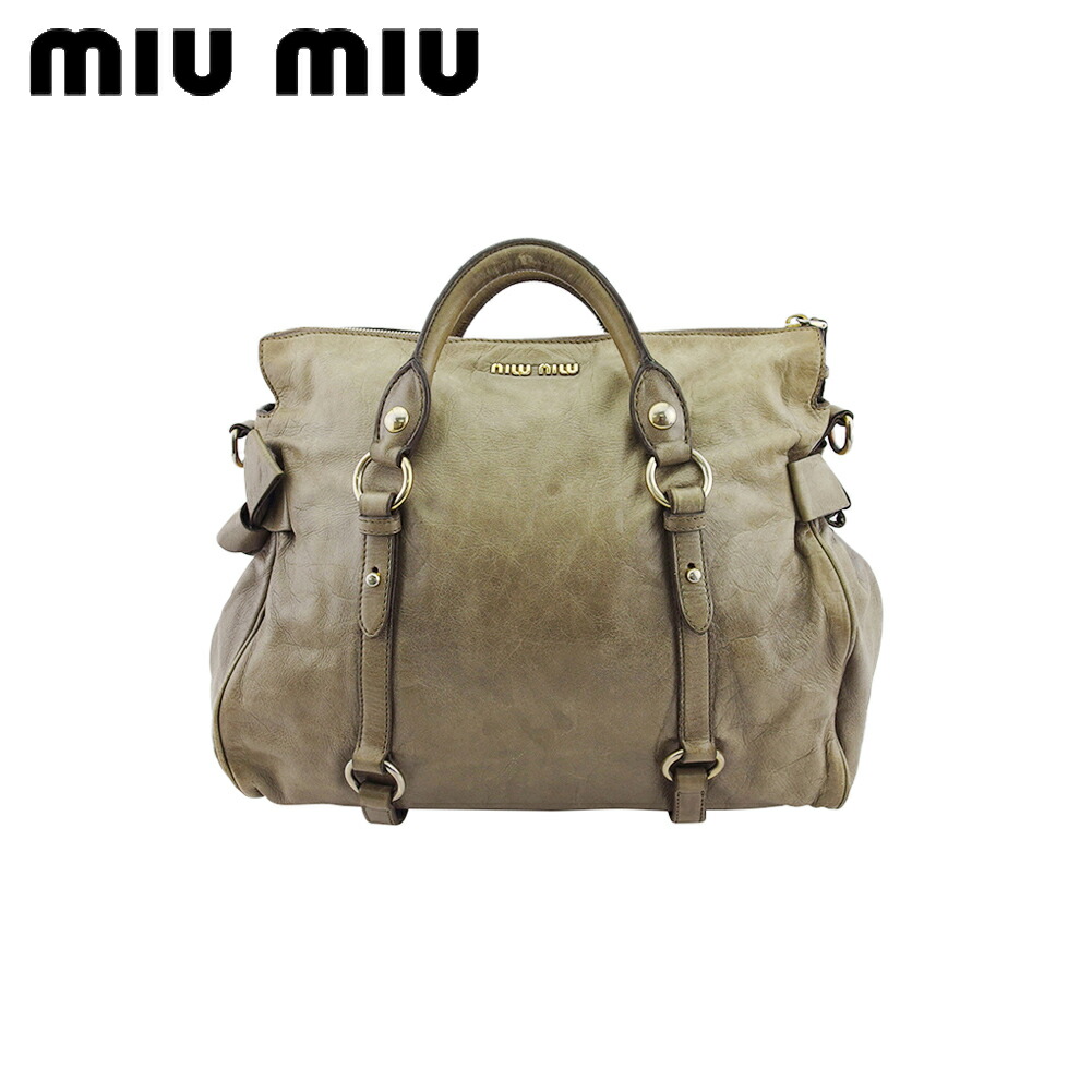 【百貨店SALE★最大限度50％OFF】【中古】 ミュウミュウ 2WAY ショルダーバッグ 御手々 御徒面子 レディース 姿勢シュロの葉 薄墨色 薄墨色 ベージュ ゴールド なめし革 miu miu T22616 ブランド名 ご機嫌ブランド名 ヴィンテージ 貨物輸送無料
