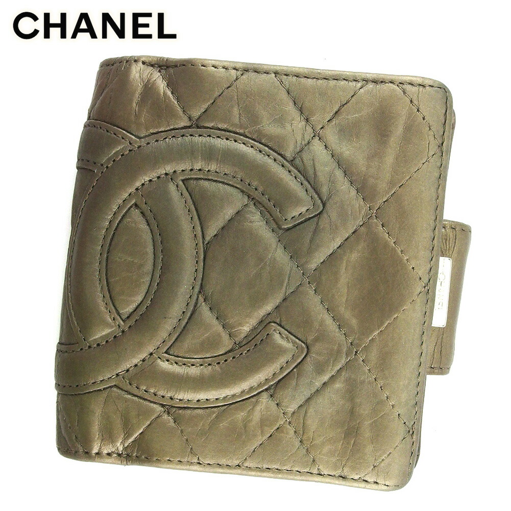 シャネル CHANEL 財布 二つ折り がま口 ココマーク シルバー CHANEL シャネル 三つ折り財布 ココマーク シルバー金具 二