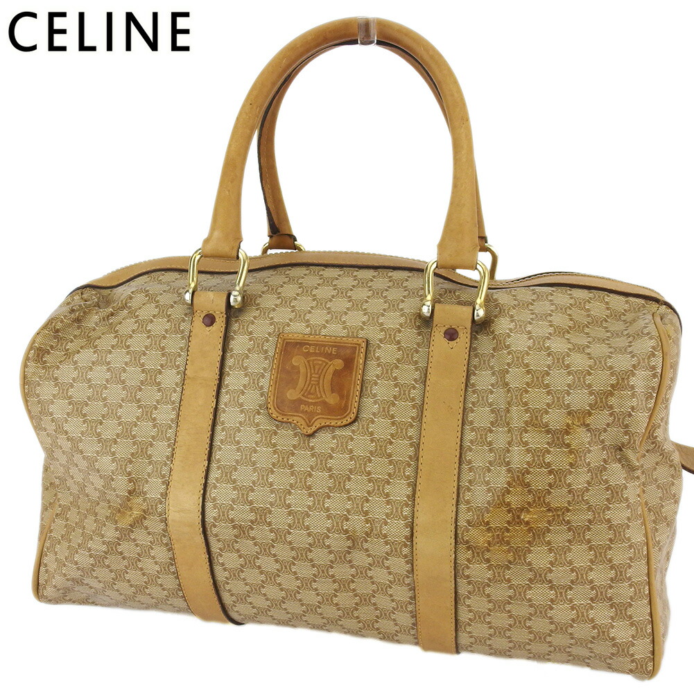 (*)様 【CELINE】ボストンバッグ　マカダム柄　ゴールド金具　ブラウン　セ CELINE】ボストンバッグ マカダム柄 ゴールド金具 PVC ブラウン