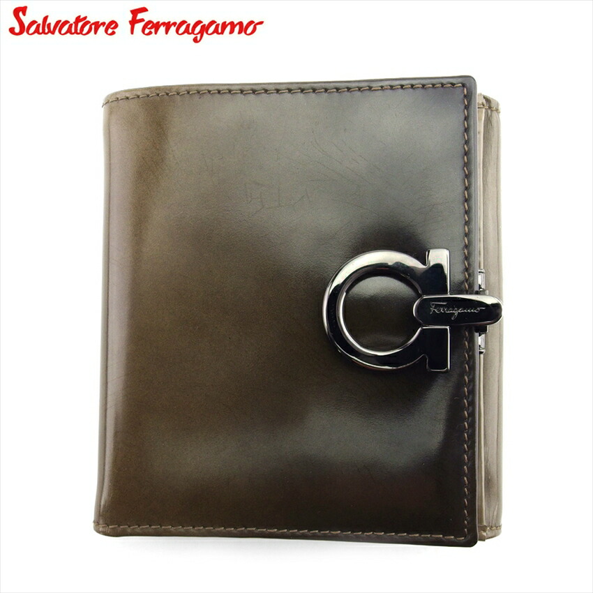 【未使用】サルヴァトーレフェラガモ 二つ折り財布 レザー ガンチーニ ブラック サルバトーレフェラガモ Salvatore Ferragamo 二つ折り財布
