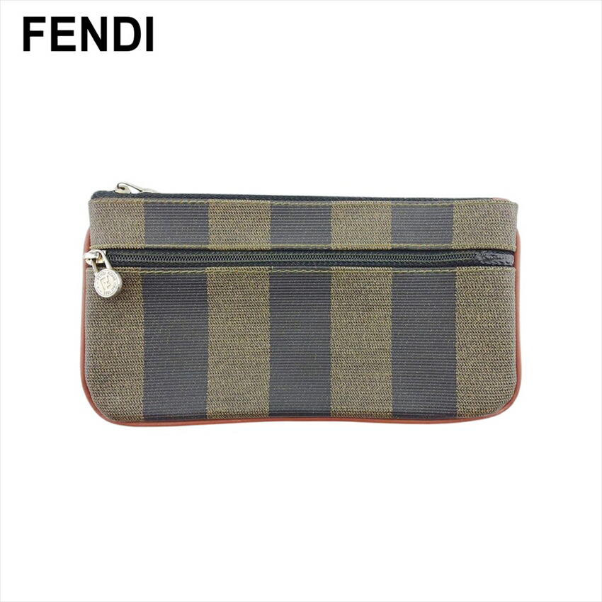 【美品】FENDI ズッカ柄 ポーチ ロゴ金具付 ブラウン系　フェンディ 楽天市場】フェンディ FENDI ズッカ柄 ポーチ 小物入れ ブラウン