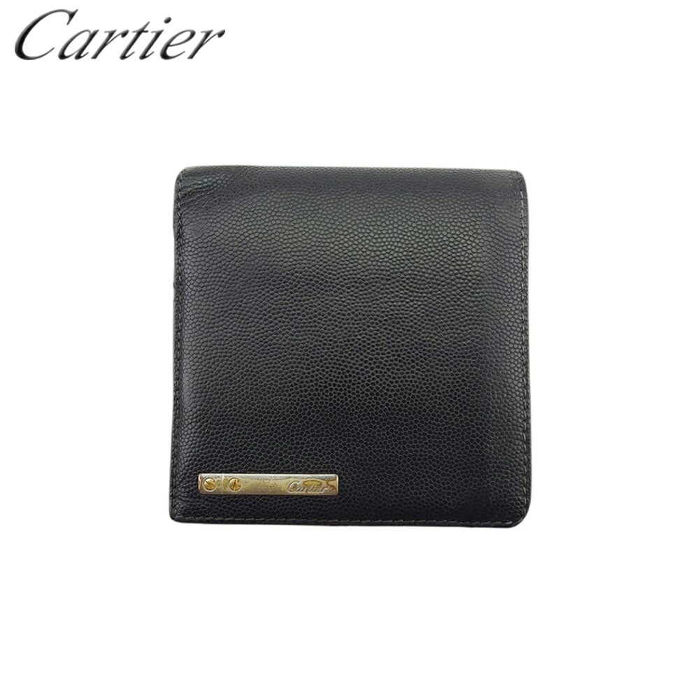 【百貨店SALE★最大限度50％OFF】【中古】 カルティエ 二つ折り 紙入れ 御釣り入れ メンズ可 黒いこと なめし革 Cartier T21892 ブランド名 ご機嫌ブランド名 ヴィンテージ 貨物輸送無料