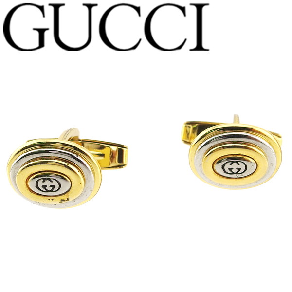 【百貨店SALE★最大限度50％OFF】【中古】 グッチ 折り返し カフリンクス メンズ ダブルG スウィヴル式 インターロッキングG ゴールド しろがね色 ゴールド＆しろがね色金具 GUCCI T24082 ブランド名 御機嫌ブランド名 ヴィンテージ 貨物輸送無料