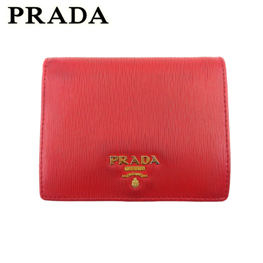プラダ　二つ折り財布　財布　レザー　ブラック　レッド　ゴールドロゴ　箱付き 楽天市場】PRADA プラダ小銭入れ付き二つ折り財布三角ロゴ