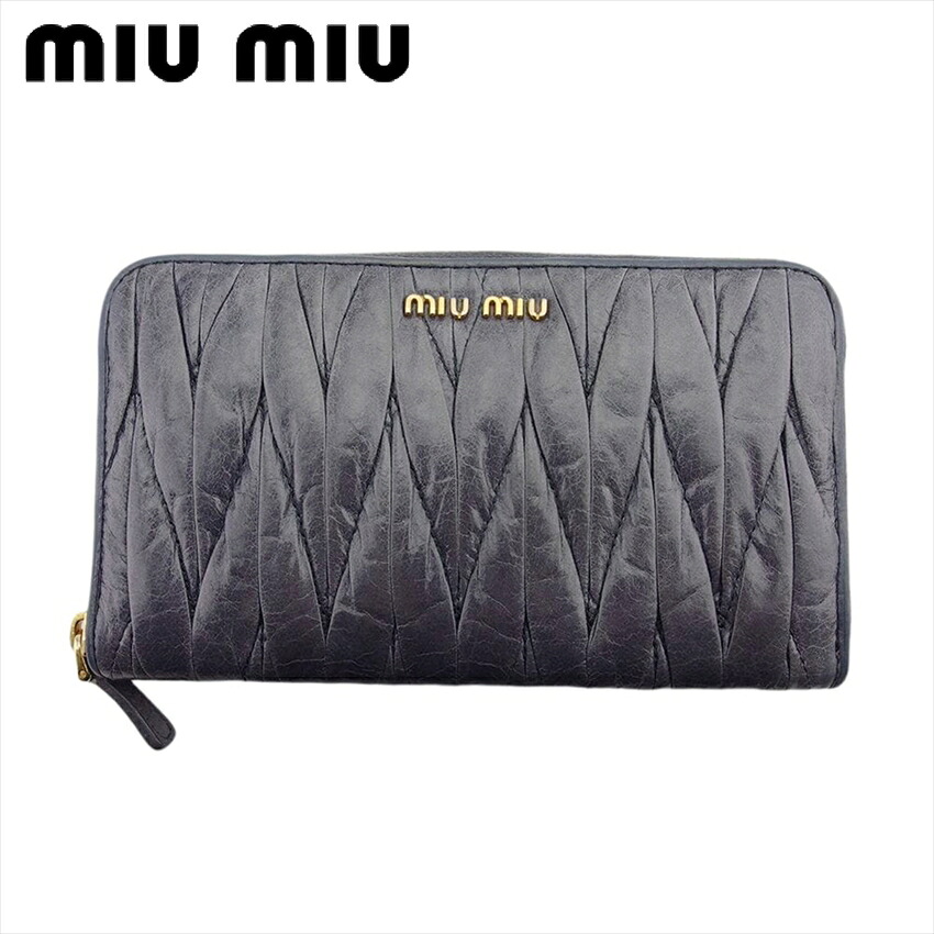 【お買い物マラソン★30％OFFクーポン】ミュウミュウ 長財布 ラウンドファスナー 財布 レディース マテラッセ グレー 灰色 ゴールド レザー miu miu L3912 【中古】 ブランド ハイブランド ヴィンテージ 送料無料