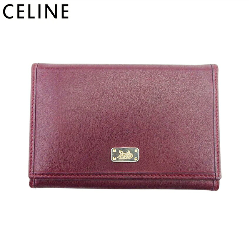 【月末BIG SALE★25％OFFクーポン】【中古】 セリーヌ 三つ折り 財布 ファスナー付き 中長財布 レディース メンズ ホースキャリッジプレート ボルドー ゴールド レザー CELINE T21083 ブランド ハイブランド ヴィンテージ 送料無料｜ブランドデポ TOKYO