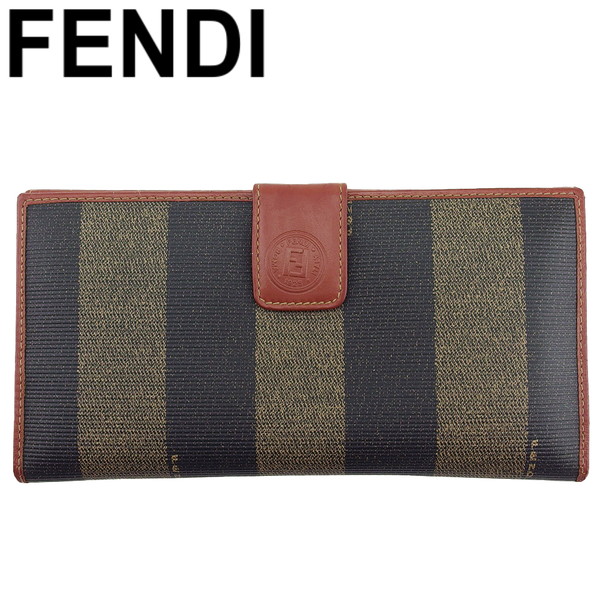 【百貨店SALE★最大限度50％OFF】【中古】 フェンディ 長紙入れ W引っかかり 紙入れ レディース メンズ 縞模様 ペカン ベージュ 黒いこと 赤銅色 PVC×なめし革×ゴールド金具 FENDI T24109 ブランド名 ご機嫌ブランド名 ヴィンテージ 貨物輸送無料