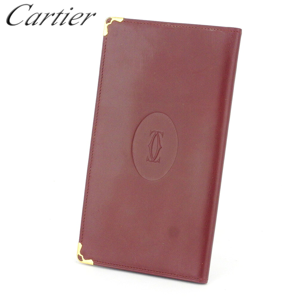 【お買い物マラソン★30％OFFクーポン】カルティエ 長札入れ ファスナー付き 長財布 レディース メンズ マストライン ボルドー レザー Cartier H723 【中古】 ブランド ハイブランド ヴィンテージ 送料無料 17,353円