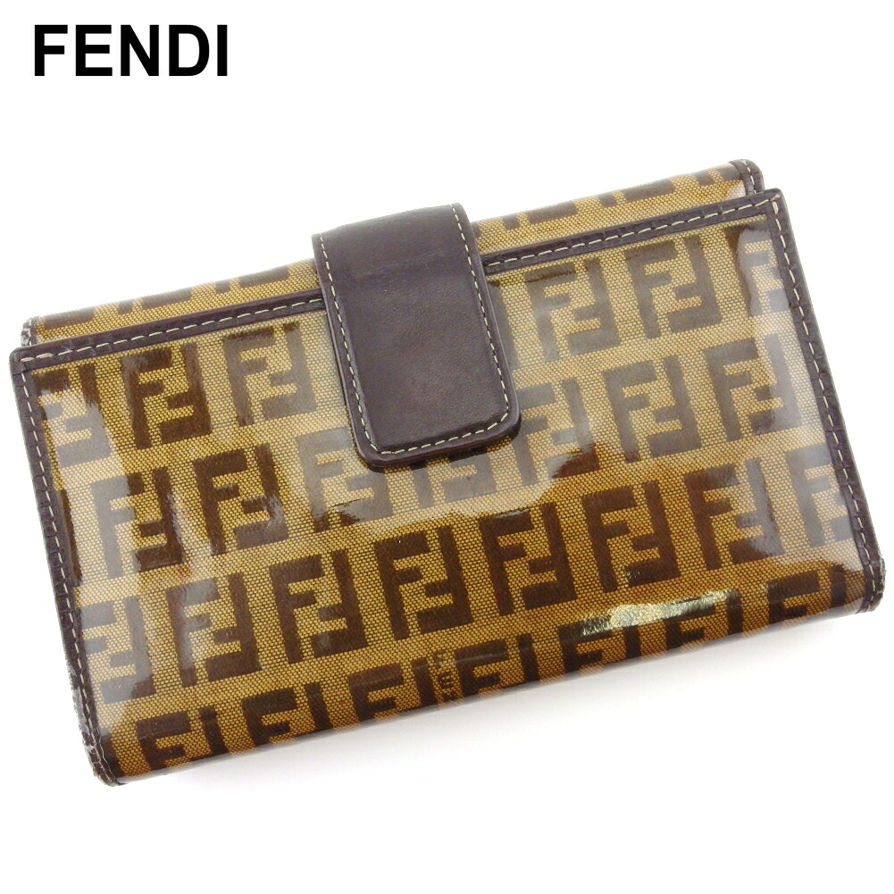 【雨季得SALE★21％OFFクーポン券】フェンディ 三つ折り 紙入れ 中長紙入れ レディース メンズ ズッキーノ ベージュ 赤銅色 ビニールコーティングキャンバス×なめし革 FENDI h832s 【中古】 ブランド名 ご機嫌ブランド名 ヴィンテージ 貨物輸送無料