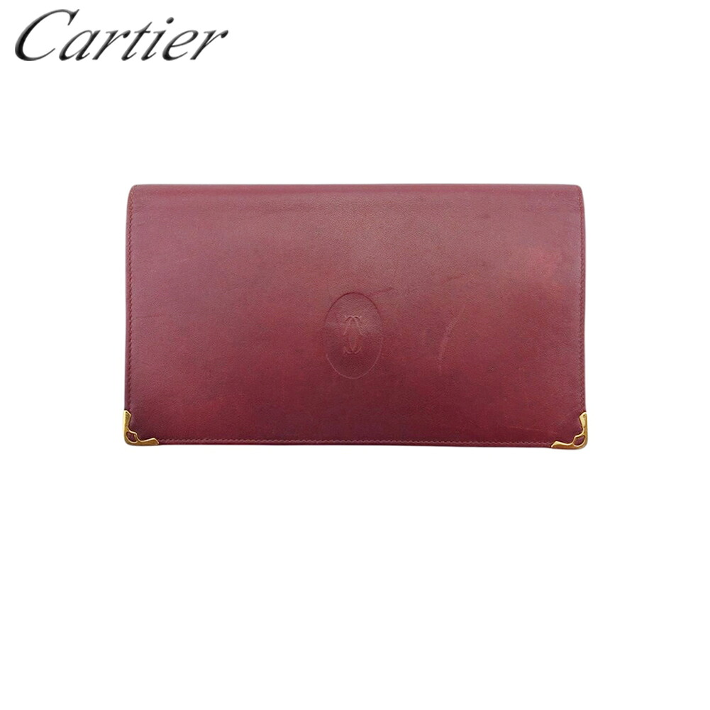 【新生活応援★29％OFFクーポン】【中古】 カルティエ 二つ折り 財布 長財布 メンズ可 マストライン ボルドー レザー Cartier T21977 ブランド ハイブランド ヴィンテージ 送料無料