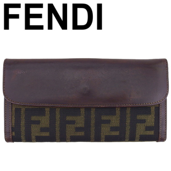 【お買い物マラソン★30％OFFクーポン】【中古】 フェンディ 長財布 Ｗホック レディース メンズ ズッカ ブラウン ベージュ ブラック キャンバス&times;レザー FENDI C4674 ブランド ハイブランド ヴィンテージ 送料無料｜ブランドデポ TOKYO