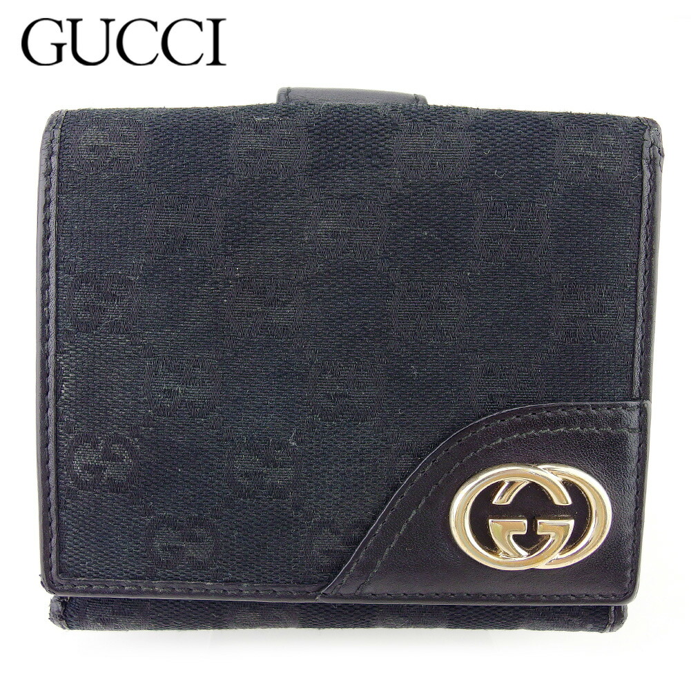 GUCCI グッチ 二つ折り財布 GGキャンバス レザー ダブルホック ブラック 楽天市場】【財布】GUCCI グッチ GGキャンバス 2つ折長財布