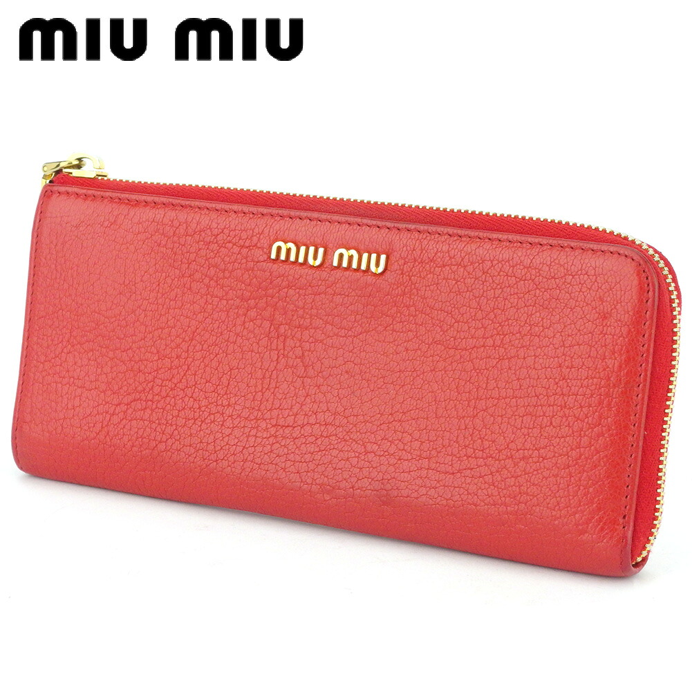 【決算前SALE★50％OFFクーポン】ミュウミュウ 長財布 L字ファスナー 財布 レディース ロゴ レッド ゴールド レザー miu miu 【ミュウミュウ】 l3033s 【中古】 ブランド ハイブランド ヴィンテージ 送料無料