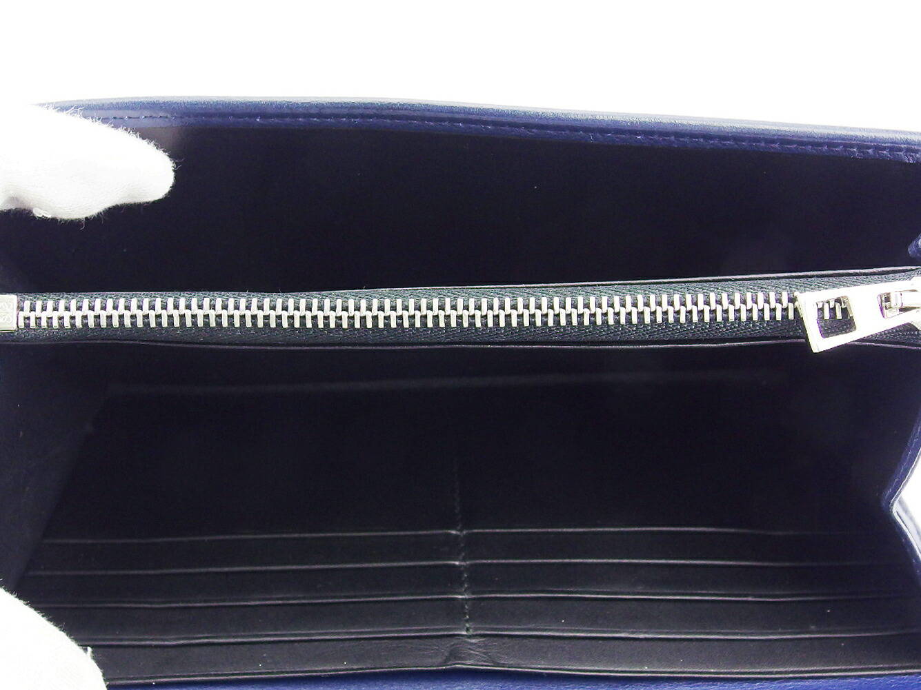 送料無料 中古 ロエベ 長財布 ファスナー付き 財布 メンズ アナグラム ネイビー シルバー ナッパレザー Loewe ロエベ L3190 Altamisa Mx