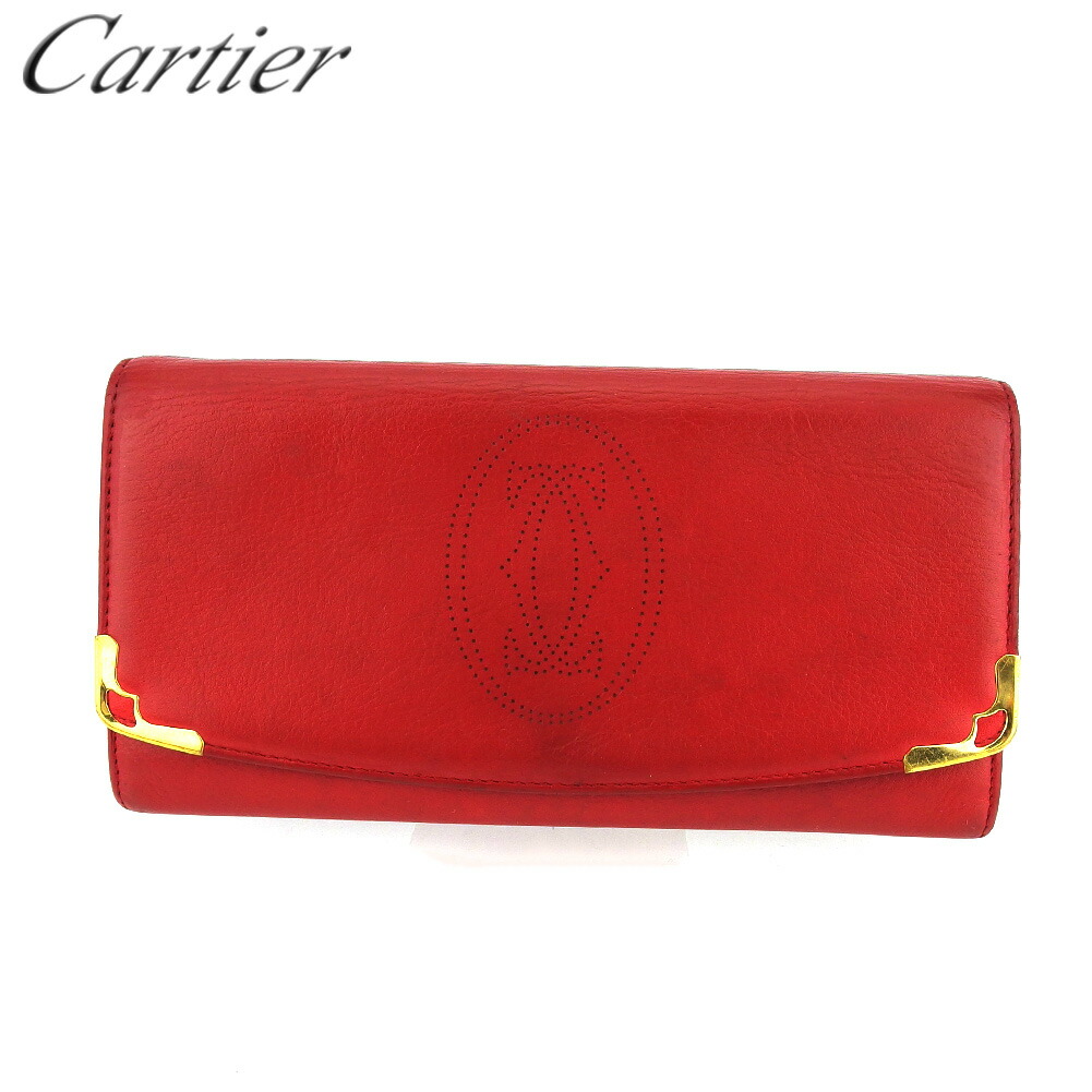 【お買い物マラソン★30％OFFクーポン】カルティエ 長財布 メンズ可 レッド レザー Cartier 【カルティエ】 t18820s 【中古】 ブランド ハイブランド ヴィンテージ 送料無料