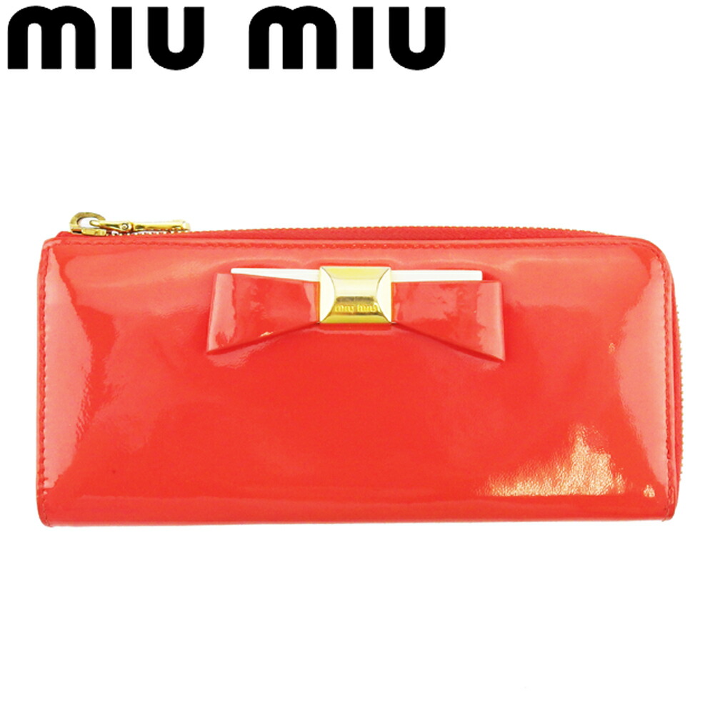 【お買い物マラソン★30％OFFクーポン】ミュウミュウ 長財布 ブランド財布 さいふ L字ファスナー 財布 レディース オレンジ ピンク ゴールド エナメルレザー リボン l3294 【中古】 ブランド ハイブランド ヴィンテージ 送料無料 15,226円